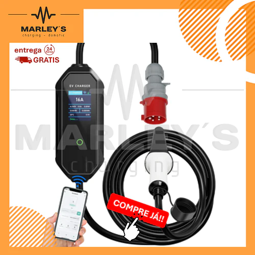 Carregador Portátil 11 kW | 16A | 5 Metros | App Wi-Fi | Saco Transporte