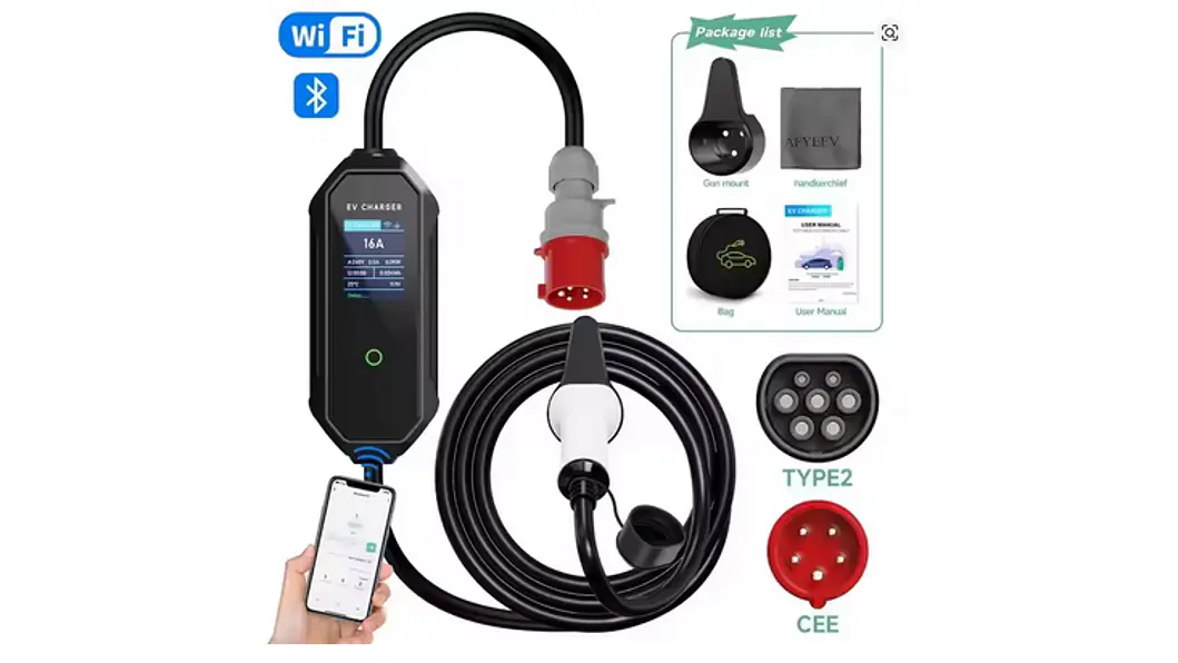 Carregador Portátil 11 kW | 16A | 5 Metros | App Wi-Fi | Saco Transporte 2