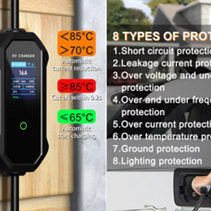 Carregador Portátil 11 kw - 16A -Tipo 2 - C/ APP WI-FI - 5 metros cabo 11