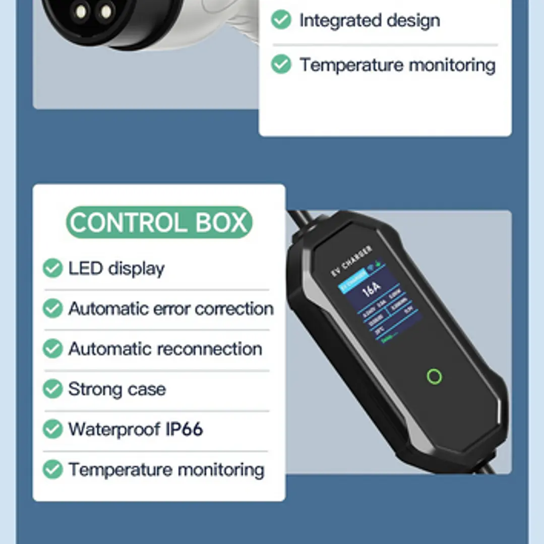 Carregador Portátil 11 kw - 16A -Tipo 2 - C/ APP WI-FI - 5 metros cabo 13