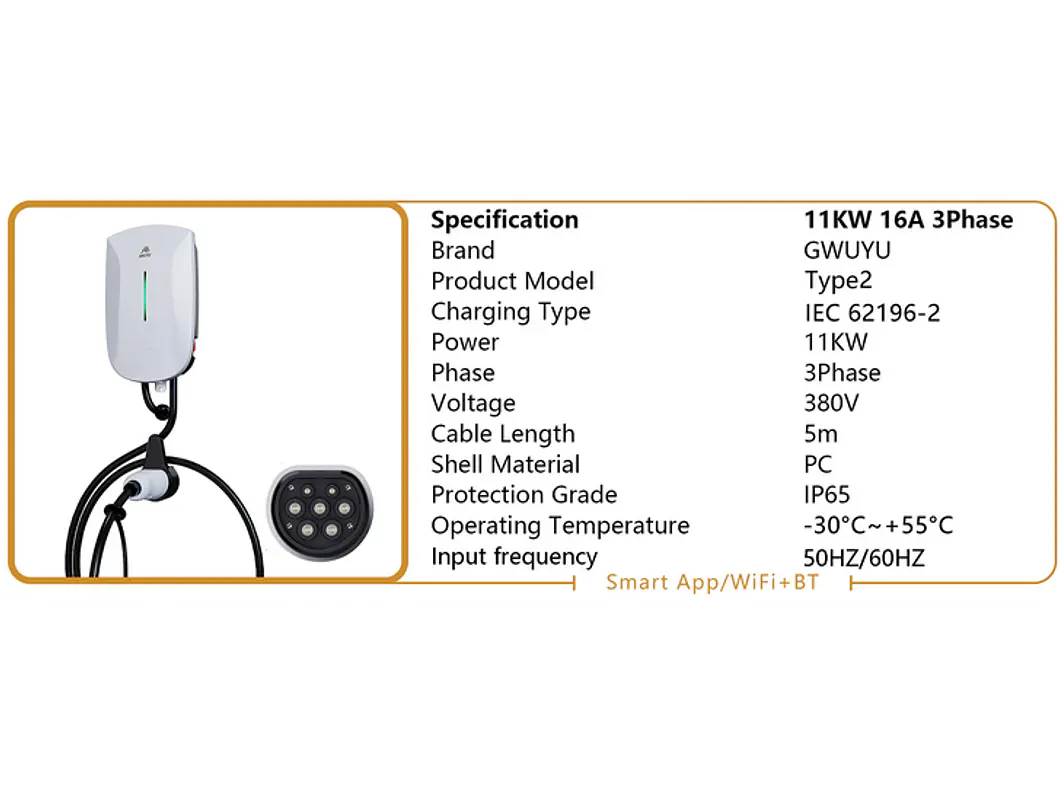 Wallbox 11 kW | 16A | Cabo 5m | App | RFID 8