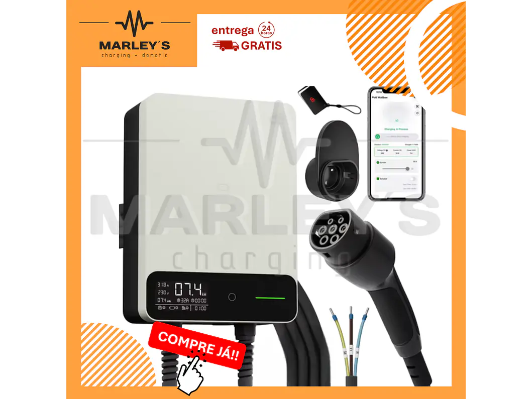 Wallbox 11 kW | 16A | Cabo 10m | App Wi-Fi | RFID | Ecrã LCD 1