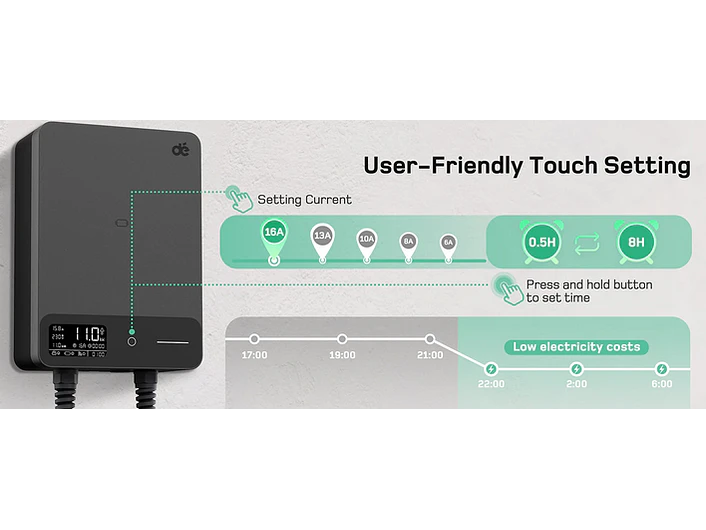 Wallbox 11 kW | 16A | Cabo 10m | App Wi-Fi | RFID | Ecrã LCD 4