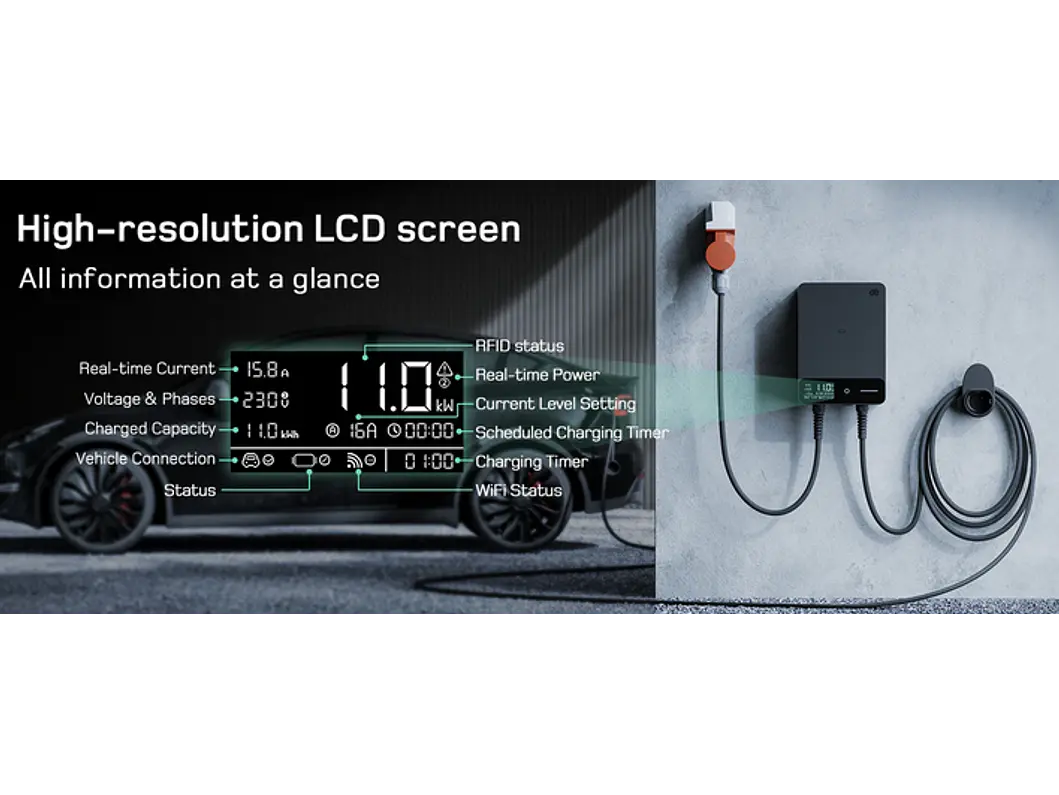 Wallbox 22 kW | 32A | Cabo 10m | App | RFID | Ecrã LCD 8