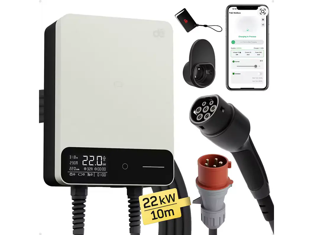 Wallbox 22 kW | 32A | Cabo 10m | App | RFID | Ecrã LCD 2