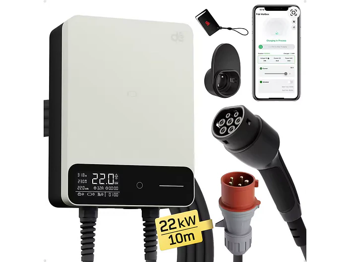 Wallbox 22 kW | 32A | Cabo 10m | App | RFID | Ecrã LCD 2