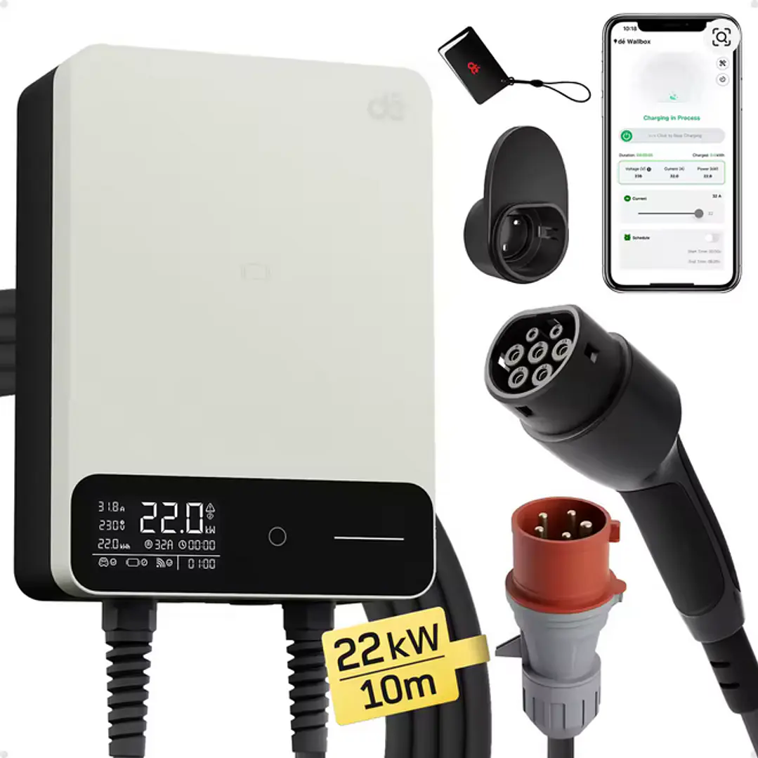 Wallbox Carregador Parede - 22 kw - 32 A - C/ APP WI-FI e Cartões - 10 METROS Cabo 2