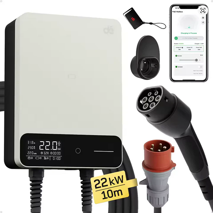 Wallbox Carregador Parede - 22 kw - 32 A - C/ APP WI-FI e Cartões - 10 METROS Cabo 2