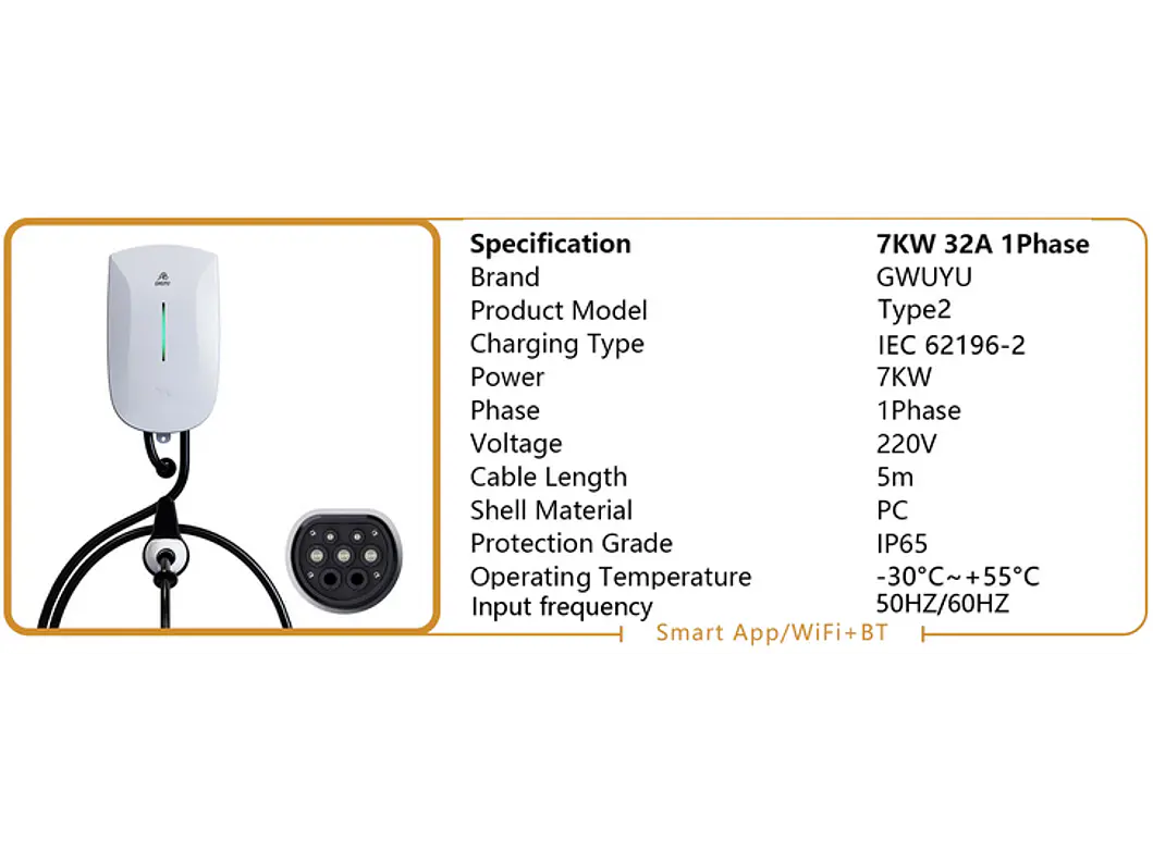 Wallbox 7 kW | 32A | Cabo 5m | App | RFID 7