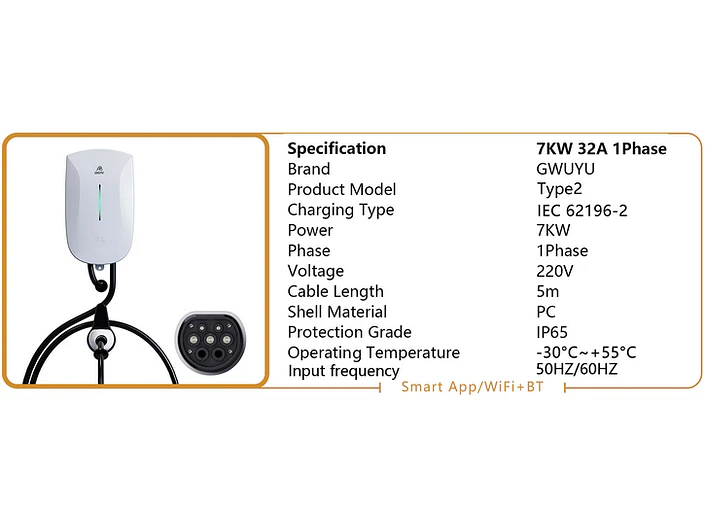 Wallbox 7 kW | 32A | Cabo 5m | App | RFID 7