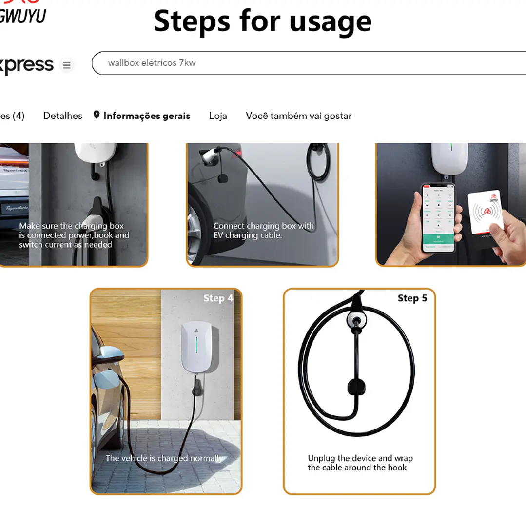 Wallbox 7 kW | 32A | Cabo 5m | App | RFID 8