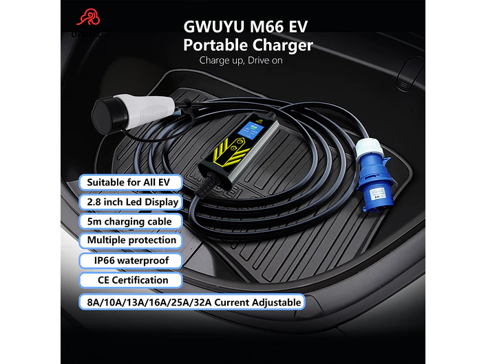 Carregador Portátil 7 kW | 32A | 5 Metros | Ecrã LCD | Saco Transporte 6