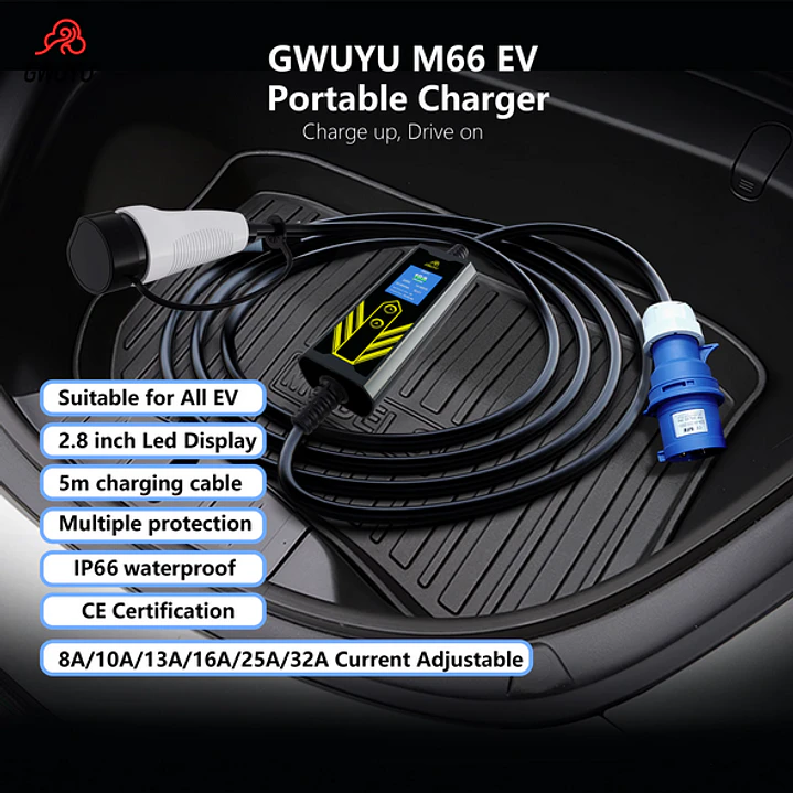 Carregador Portátil 7 kW | 32A | 5 Metros | Ecrã LCD | Saco Transporte 6