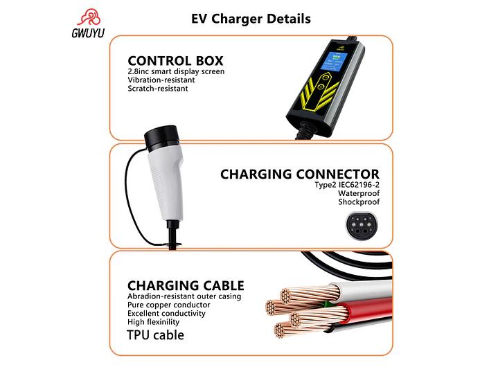 Carregador Portátil 7 kW | 32A | 5 Metros | Ecrã LCD | Saco Transporte 17
