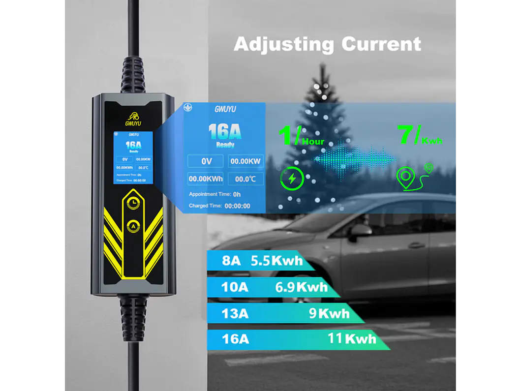 Carregador Portátil 7 kW | 32A | 5 Metros | Ecrã LCD | Saco Transporte 22