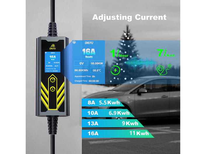 Carregador Portátil 7 kW | 32A | 5 Metros | Ecrã LCD | Saco Transporte 22