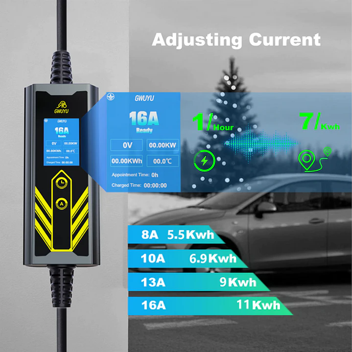 Carregador Portátil 7 kW | 32A | 5 Metros | Ecrã LCD | Saco Transporte 22