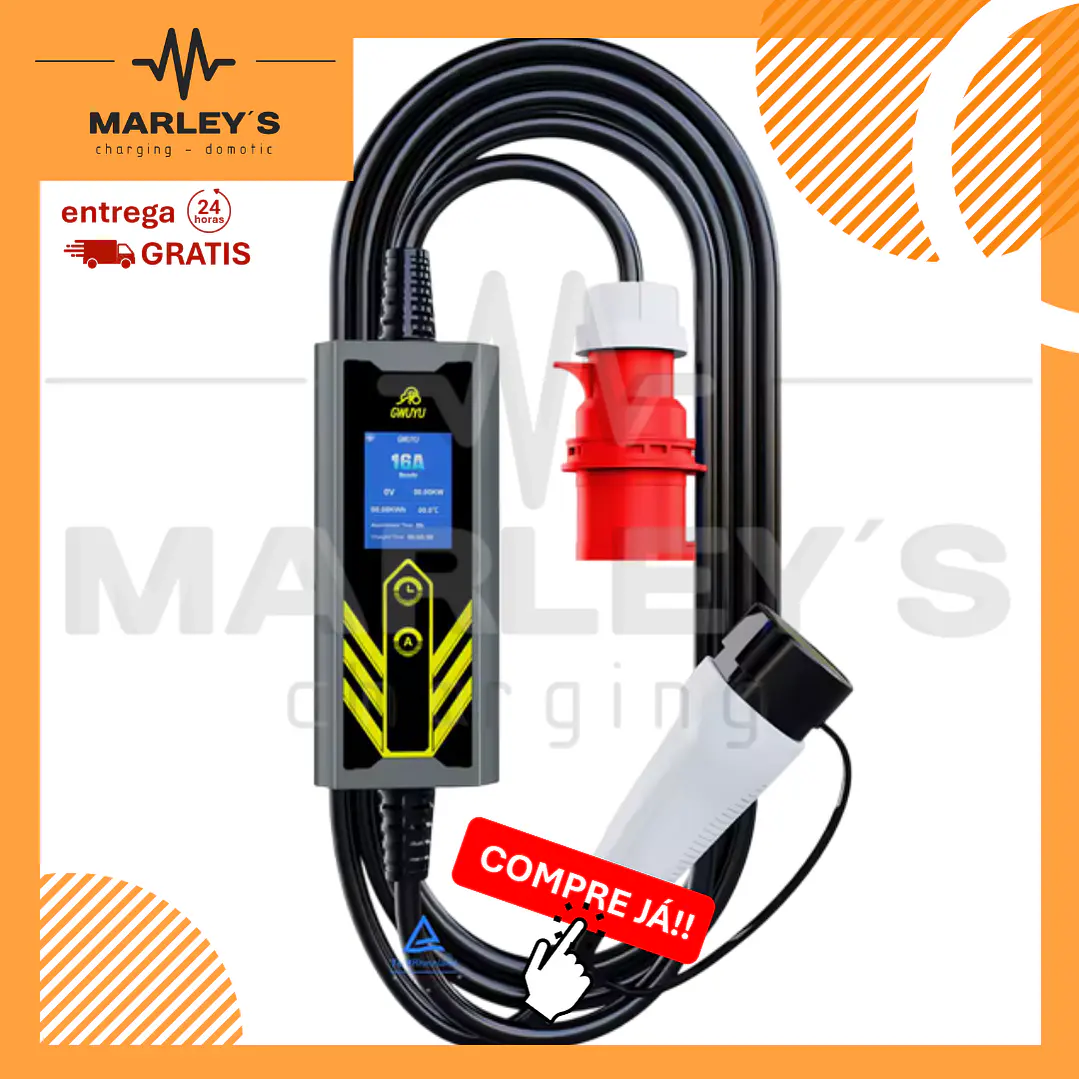 Carregador Portátil 11 kW | 16A | Tipo 2 | 5 Metros | Ecrã LCD | Saco de Transporte 1