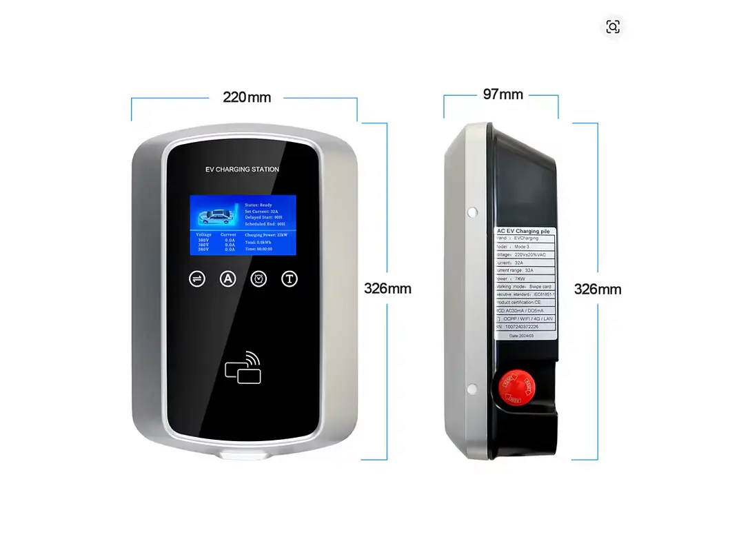 Wallbox 11 kW | 16A | Cabo 5m | App Wi-Fi | RFID | Ecrã LCD 14