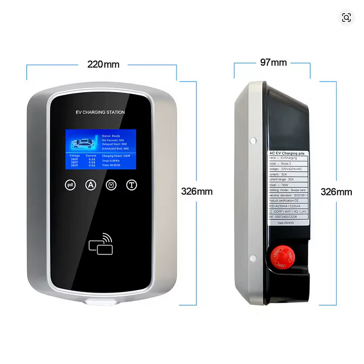 Wallbox 11 kW | 16A | Cabo 5m | App Wi-Fi | RFID | Ecrã LCD 14