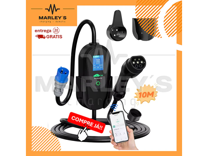 Carregador Portátil 7 kW | 32A | 10 Metros | App Wi-Fi | Ecrã LCD | Sup. Parede e Tomada 1