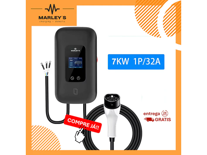 Wallbox 7 kW | 32A | Cabo 5m | App | RFID | Ecrã LCD 1