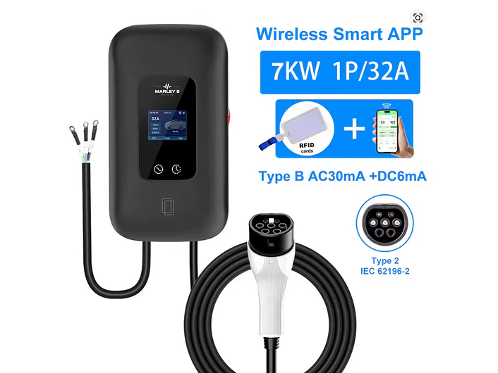 Wallbox 7 kW | 32A | Cabo 5m | App | RFID | Ecrã LCD 6