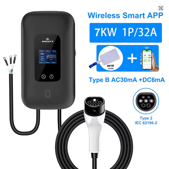 Wallbox 7 kW | 32A | Cabo 5m | App | RFID | Ecrã LCD 6