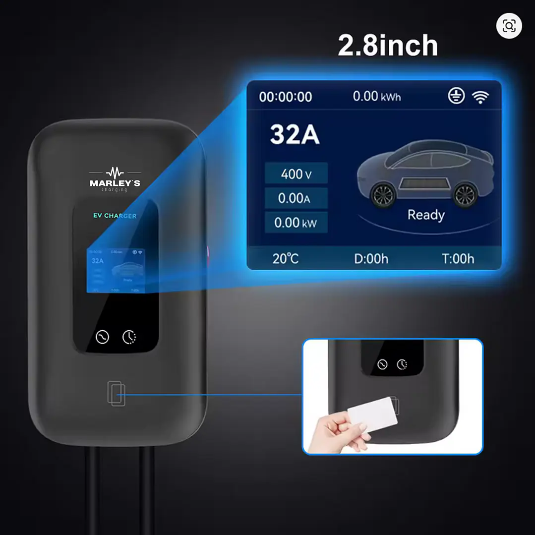 Wallbox 7 kW | 32A | Cabo 5m | App | RFID | Ecrã LCD 7