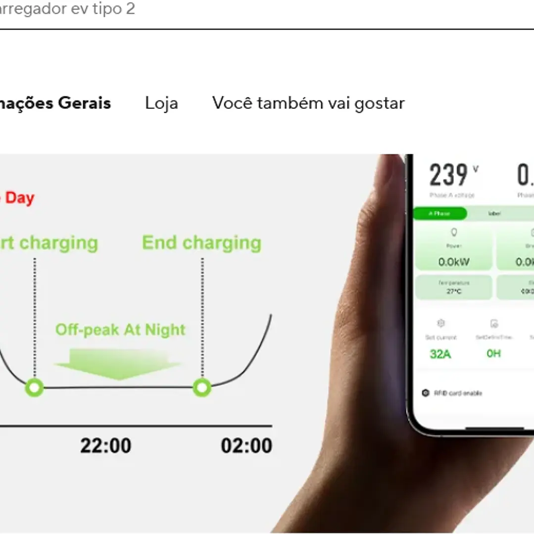 Wallbox 7 kW | 32A | Cabo 5m | App | RFID | Ecrã LCD 9