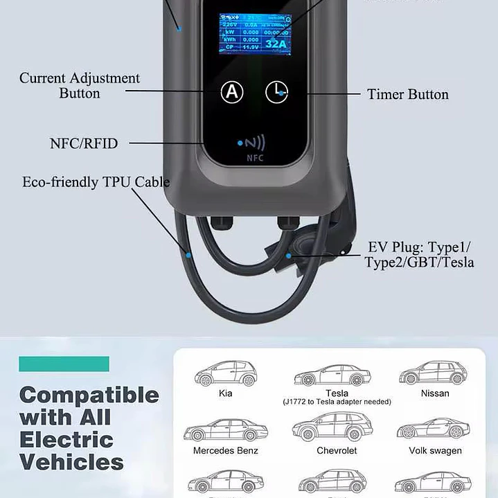Wallbox 7 kW | 32A | Cabo 5m | App | RFID | DLB - Balanceamento de Carga SEM FIOS 9