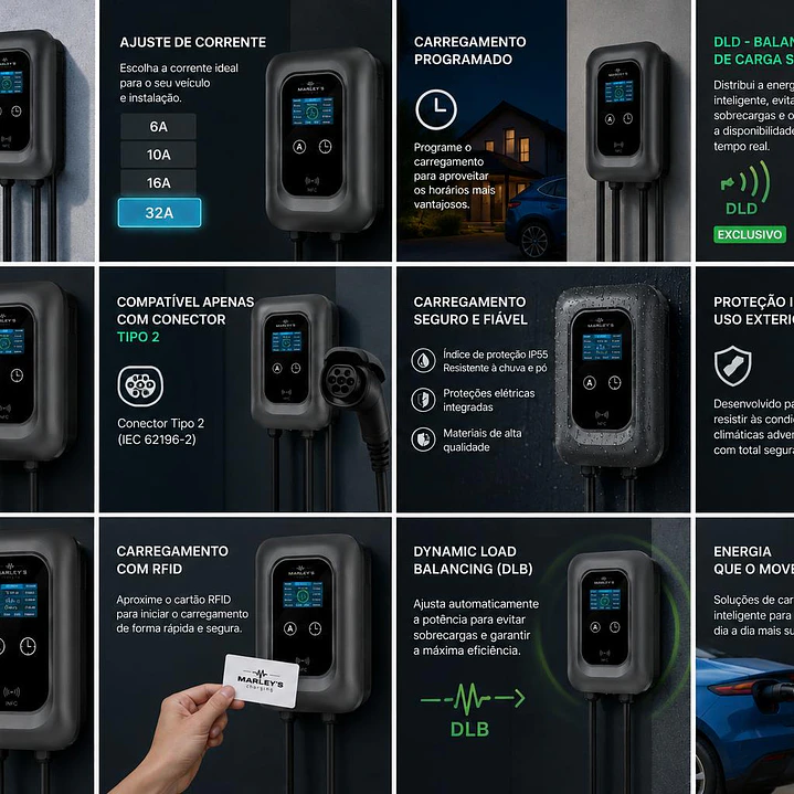 Wallbox 7 kW | 32A | Cabo 5m | App | RFID | DLB - Balanceamento de Carga SEM FIOS 14