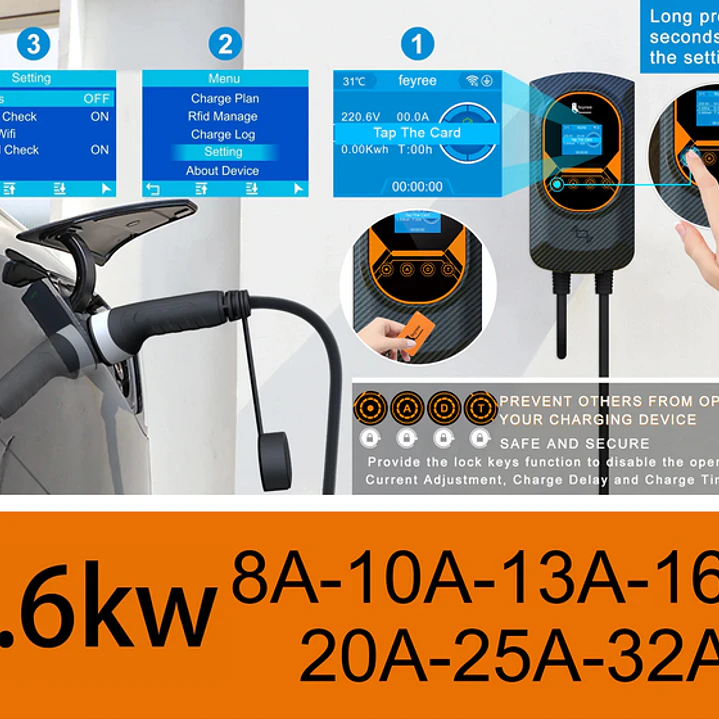 Wallbox 7 kW | 32A | Cabo 5m | App | RFID | Ecrã | DLB - Balanceamento Carga 23