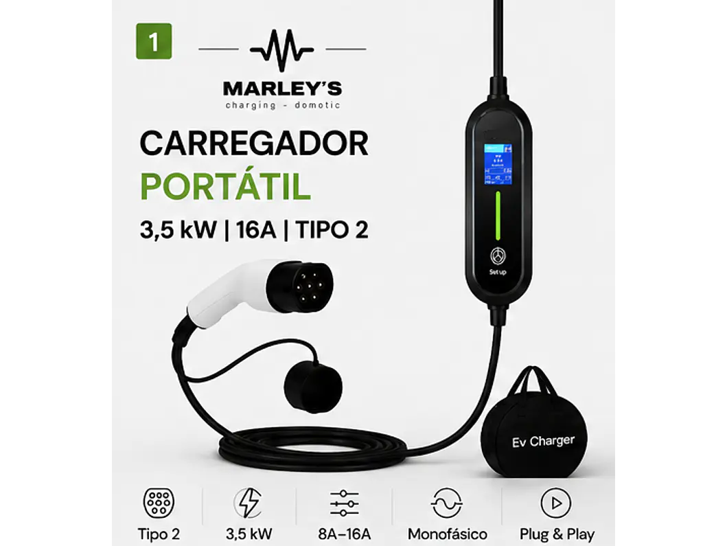 Carregador Portátil 3,5 kW | 16A | 3,5 Metros | Saco de Transporte 2