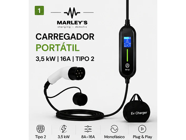 Carregador Portátil 3,5 kW | 16A | 3,5 Metros | Saco de Transporte 2