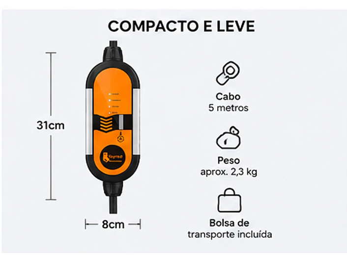 Carregador Portátil 3,5 kw - 16A - Bolsa Transporte - 5 METROS CABO 15