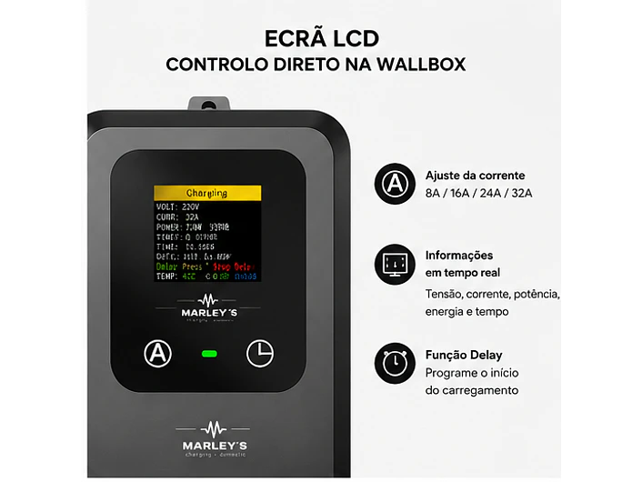 Wallbox 7 kW | 32A | Cabo 5m | Sem App | Sem RFID |  Ecrã LCD 4