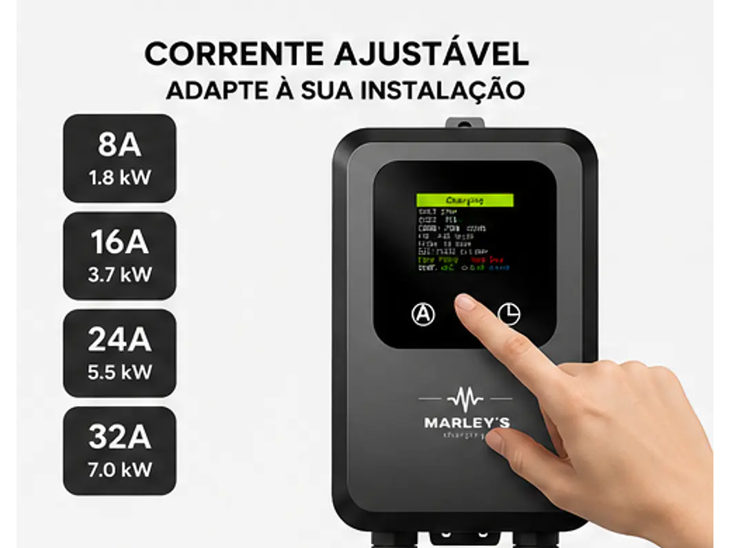 Wallbox 7 kW | 32A | Cabo 5m | Sem App | Sem RFID |  Ecrã LCD 6