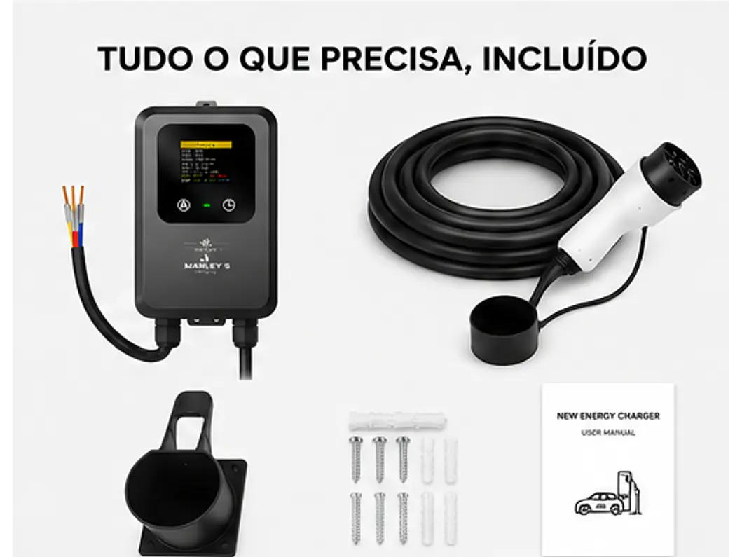 Wallbox 7 kW | 32A | Cabo 5m | Sem App | Sem RFID |  Ecrã LCD 7