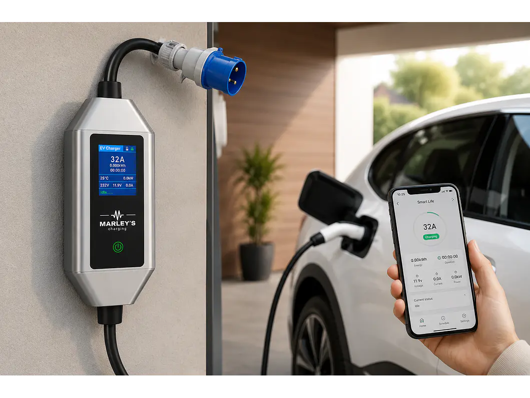Carregador Portátil 7 kW | 32A | Cabo 5m | App Wi-Fi | Ecrã | Sup Tomada | Saco 3