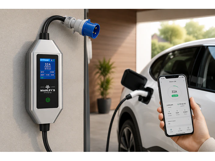 Carregador Portátil 7 kW | 32A | Cabo 5m | App Wi-Fi | Ecrã | Sup Tomada | Saco 3