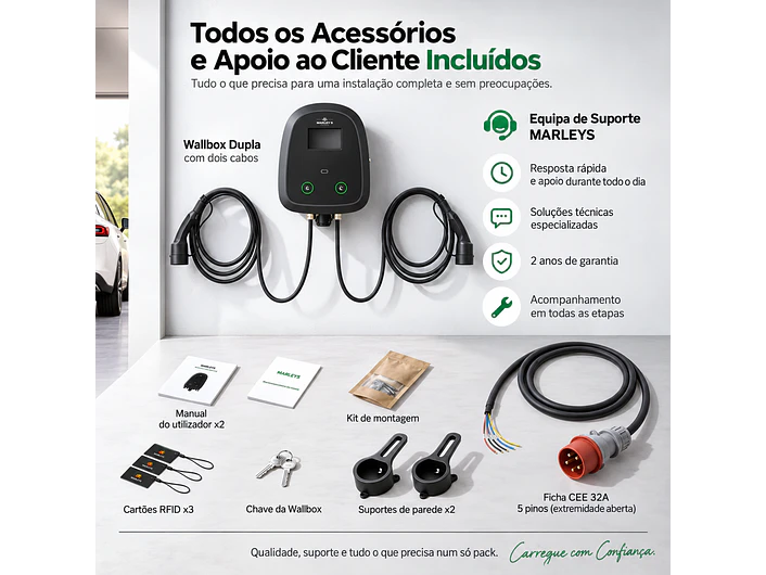 Wallbox Dupla 2 × 11 kW - 16A – APP, RFID, DLB e OCPP 3