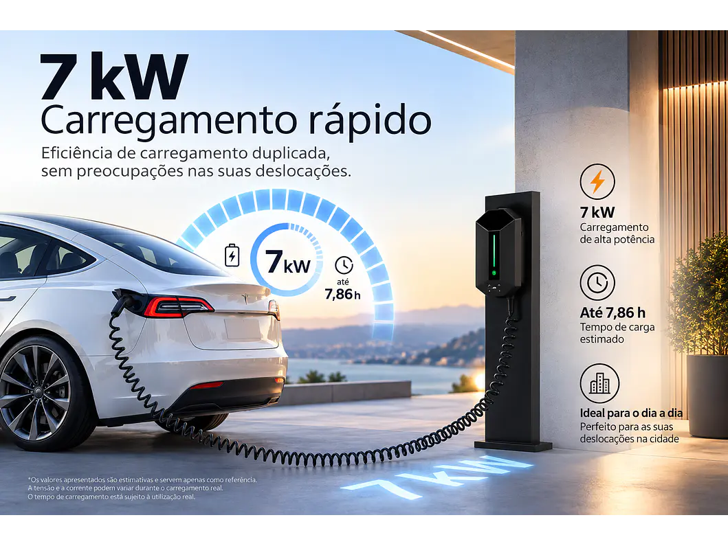 Wallbox 7 kW | 32A | Cabo 5m | Sem App | Sem RFID |  Ecrã LCD 8