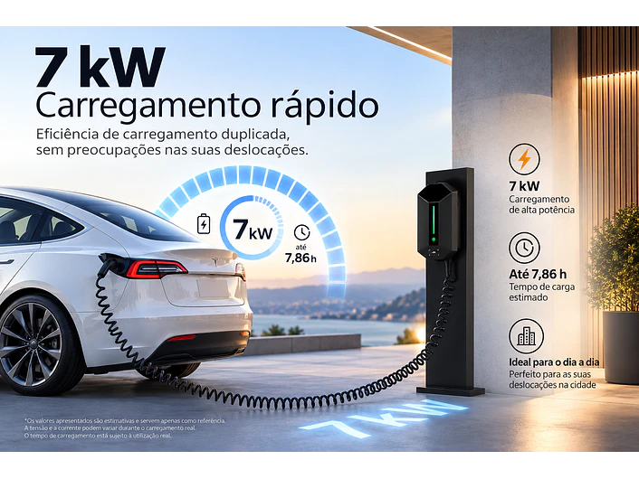 Wallbox 7 kW | 32A | Cabo 5m | Sem App | Sem RFID |  Ecrã LCD 8