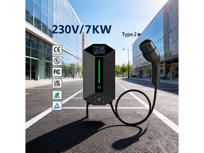 Wallbox 7 kW | 32A | Cabo 5m | Sem App | Sem RFID |  Ecrã LCD 2