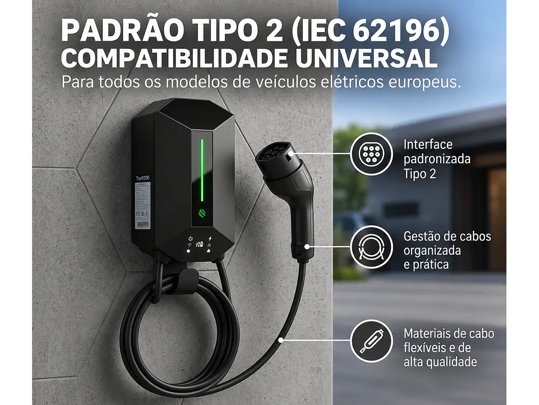 Wallbox 7 kW | 32A | Cabo 5m | Sem App | Sem RFID |  Ecrã LCD 14