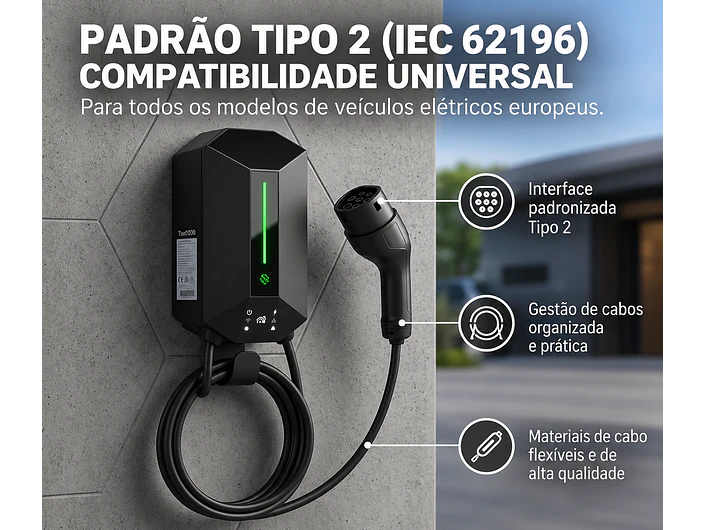 Wallbox 7 kW | 32A | Cabo 5m | Sem App | Sem RFID |  Ecrã LCD 14