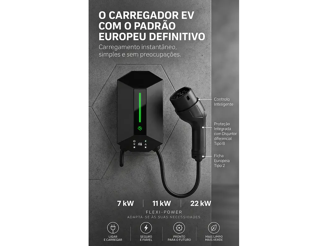 Wallbox 7 kW | 32A | Cabo 5m | Sem App | Sem RFID |  Ecrã LCD 17