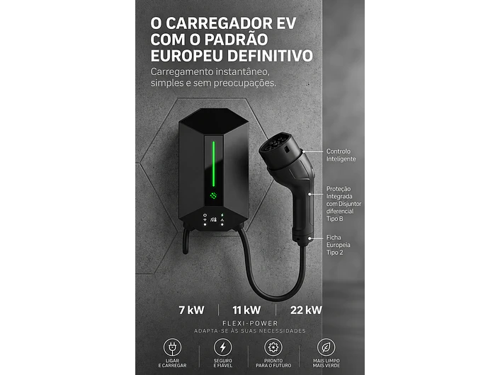 Wallbox 7 kW | 32A | Cabo 5m | Sem App | Sem RFID |  Ecrã LCD 17