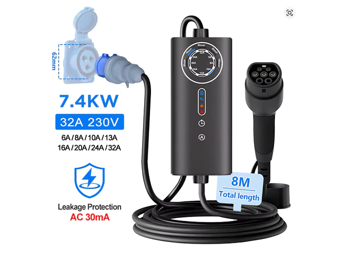 Carregador Portátil 7 kW | 32A | 8 Metros | Ecrã LCD | Saco Transporte 13
